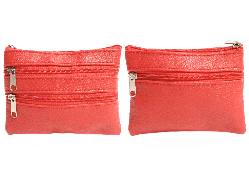 (image for) 1506 Grained PU Purse with 4 Zips & Keyring RED